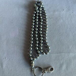 Gray pearl Beaded Elegant Silver Beaded Necklace badge holder